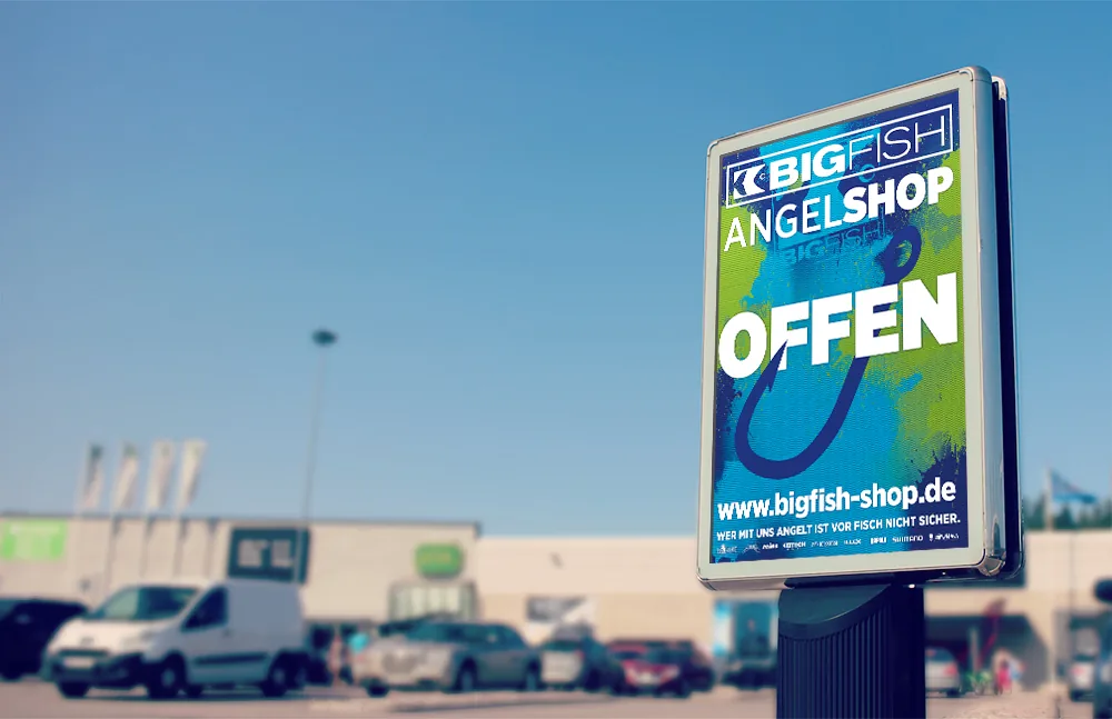 Kundenstopper für den Angelshop BIGFISH