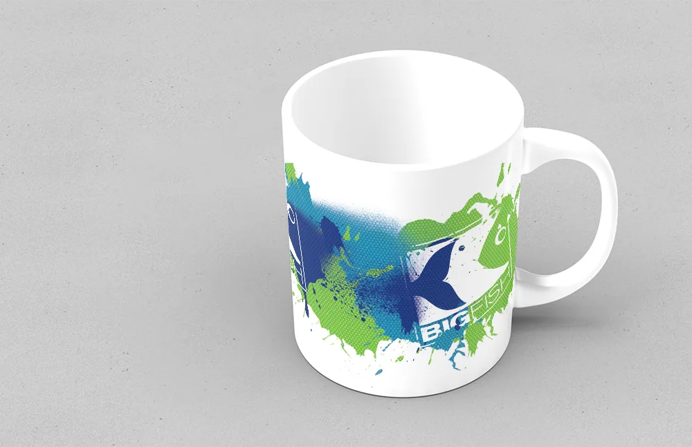 Tasse im BIGFISH-Design als Werbemittel