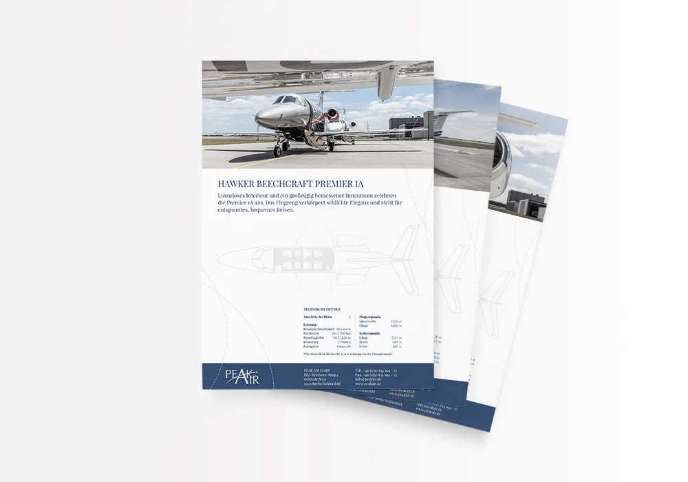 Flight Sheets im Hochformat mit technischen Daten für PEAK AIR