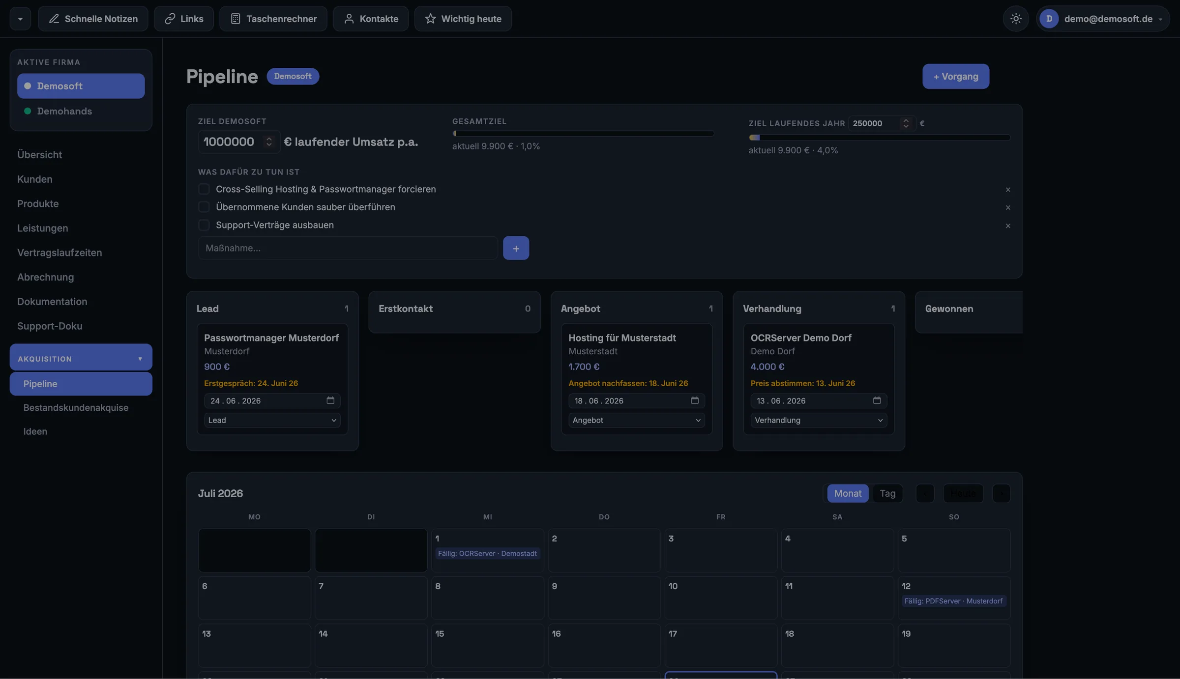 Dashboard CRM für NexaSoft – brandhands Referenz