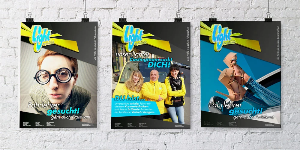 Plakate der HR-Kampagne Fahrlehrer gesucht für die Fahrschule Light