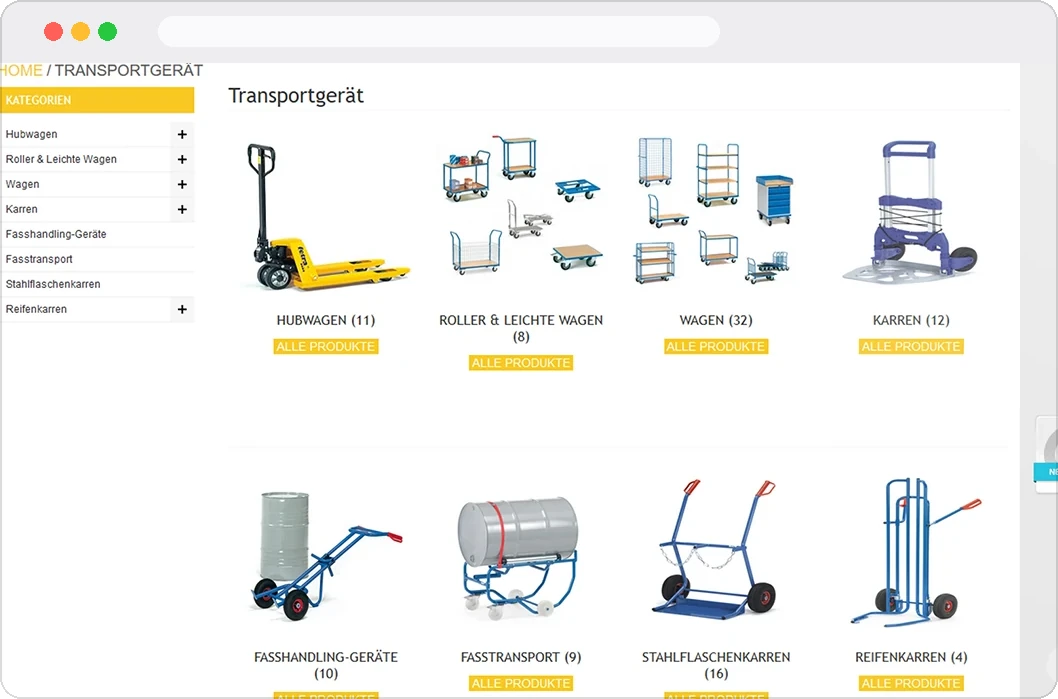 Onlineshop des Lean Production Shop im Browser – E-Commerce von brandhands
