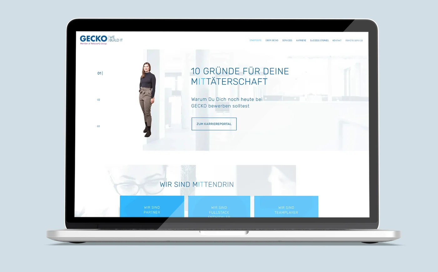 Website von GECKO auf einem Laptop – Webdesign von brandhands