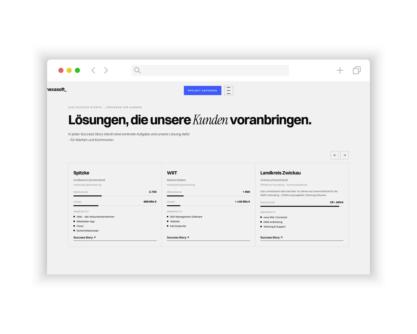 Success Stories mit Kennzahlen – Website nexasoft, Webdesign Rostock